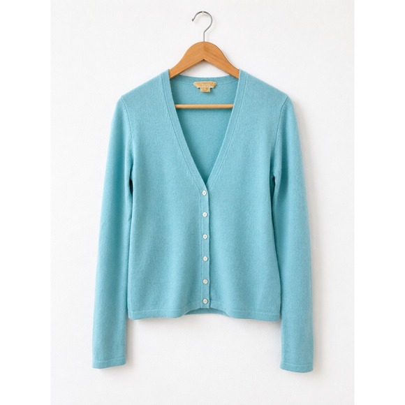 Michael Kors Sweaters - Michael Kors 100% Cashmere V-Neck Cardigan M Pastel Teal Blue Italian Yarn